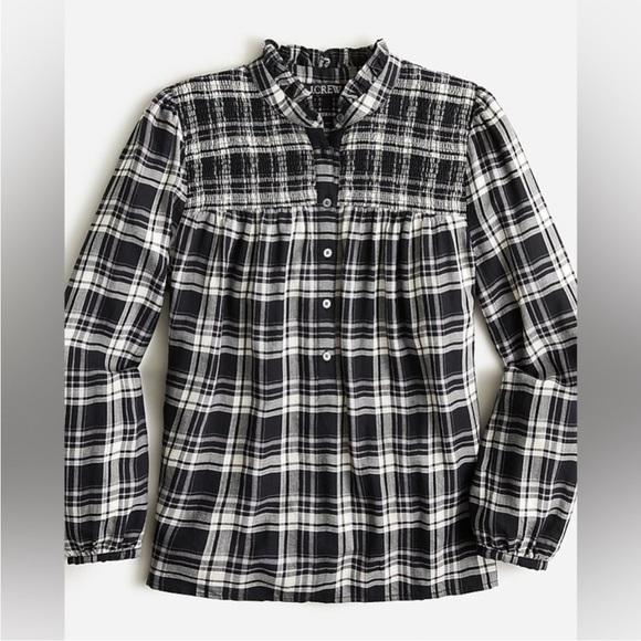 J.Crew Ruffleneck Popover Top | Berkshire Plaid |‎ Size M | Excellent - Picture 1 of 14